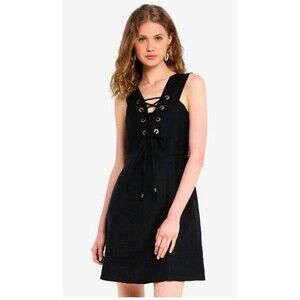 J. Crew Dress Black Lace Up 100% Linen Structured Lined Womens Size 8